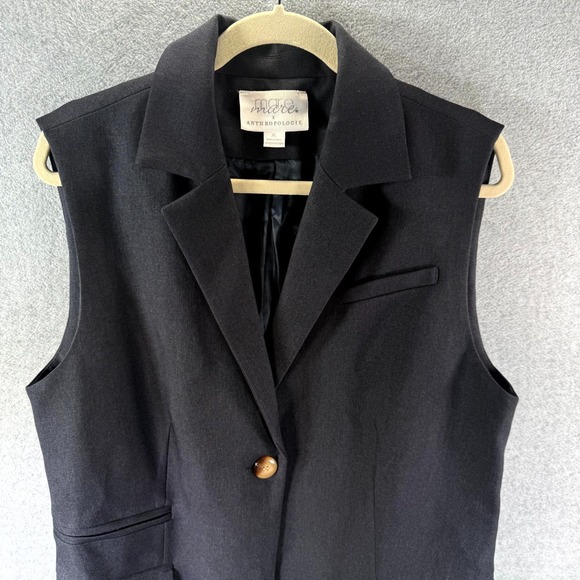 Anthropologie Mare Mare Longline Vest Women's XL Charcoal Gray Lined Notch Lapel - Picture 2 of 9